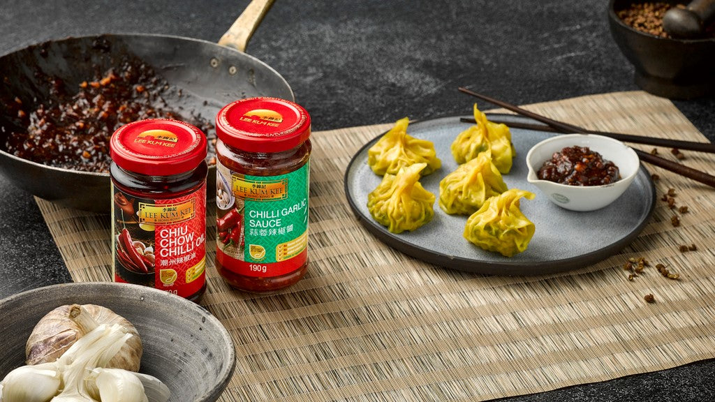 Dumplings with Lee Kum Kee Chiu Chow Chilli Oil and Chilli Garlic Sauce