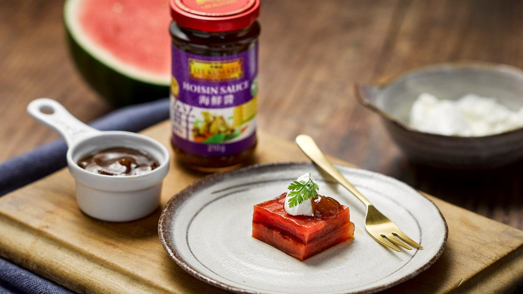 Roasted Watermelon with Goats Cheese and Lee Kum Kee Hoisin Sauce